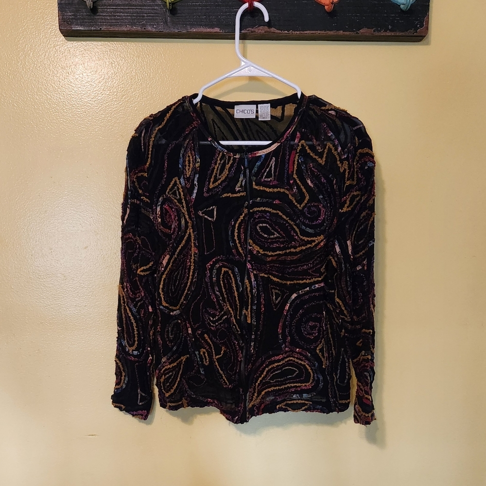 Chicos womens black paisley print jacket. Sheer. Size 2